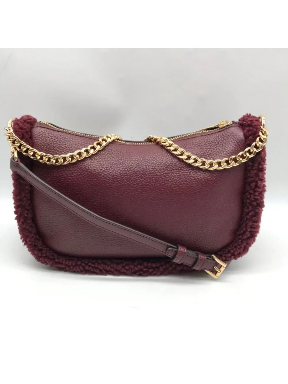 Michael Kors Oxblood Pebbled Leather Carmela Pouchette Crossbody Bag